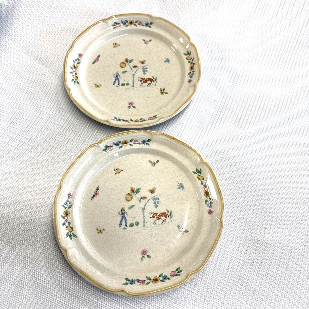 Set of 2 Vintage International Heartland 7774 Japan Salad Plates Farmhouse Stone